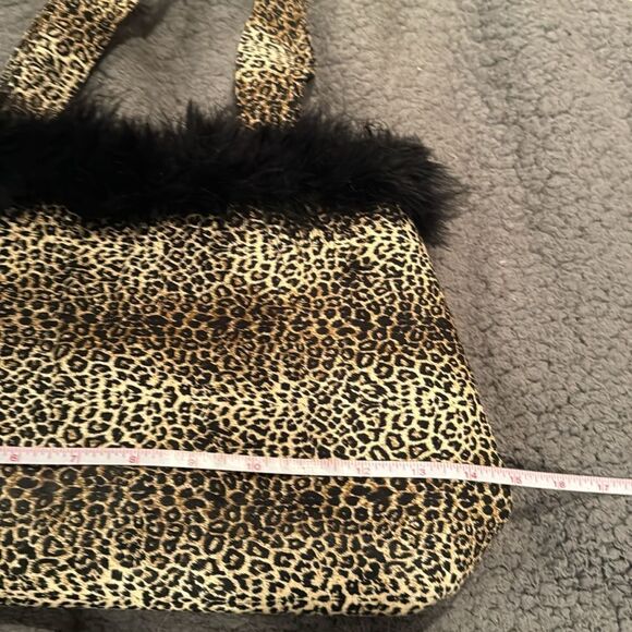 Leopard Print Tote Bag Purse Small Faix Fur Shoulder Bag Feather Fringe - Picture 5 of 8